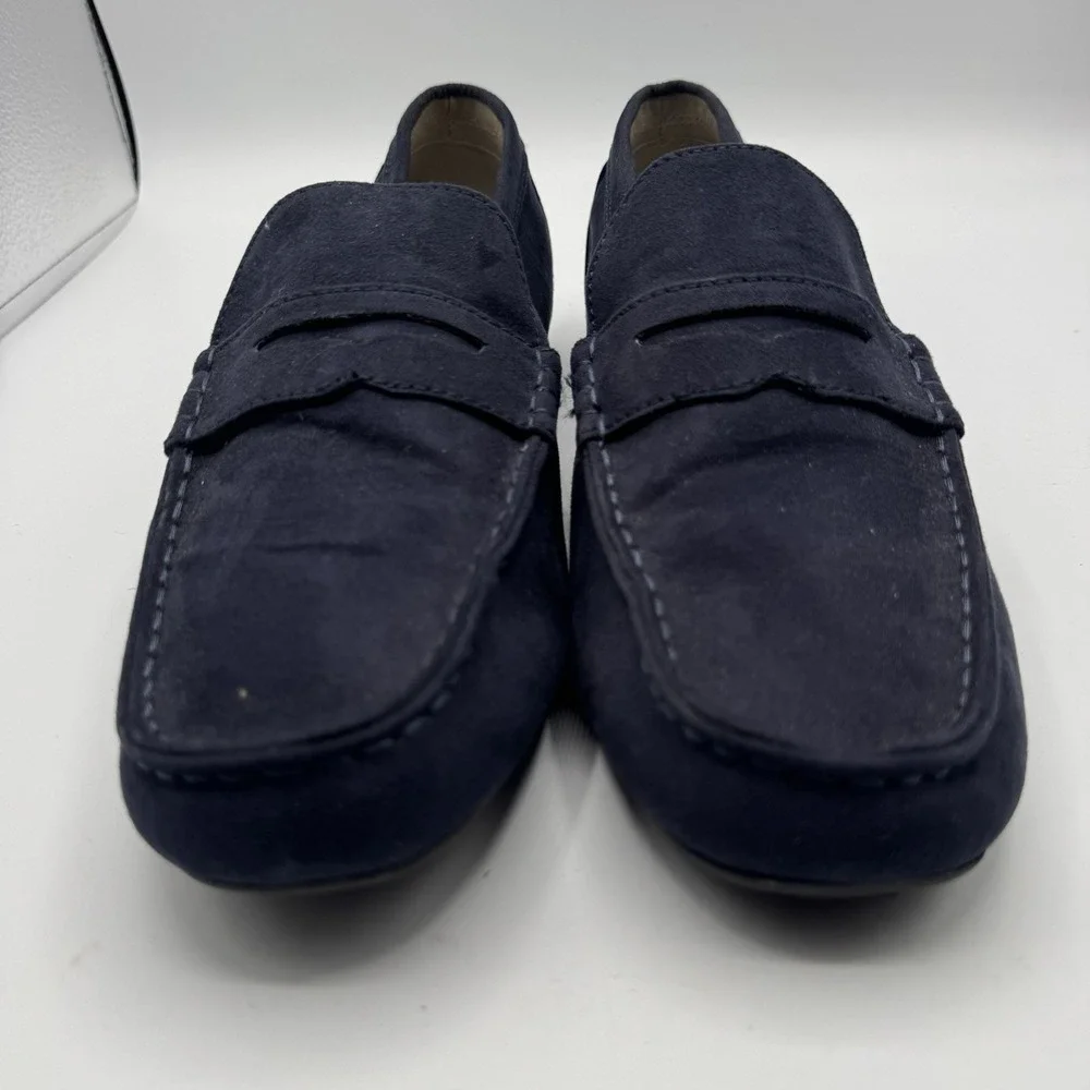 Zara Loafers Men US 10 UK 9 Navy Blue Suede Leather Penny Flats Slip On